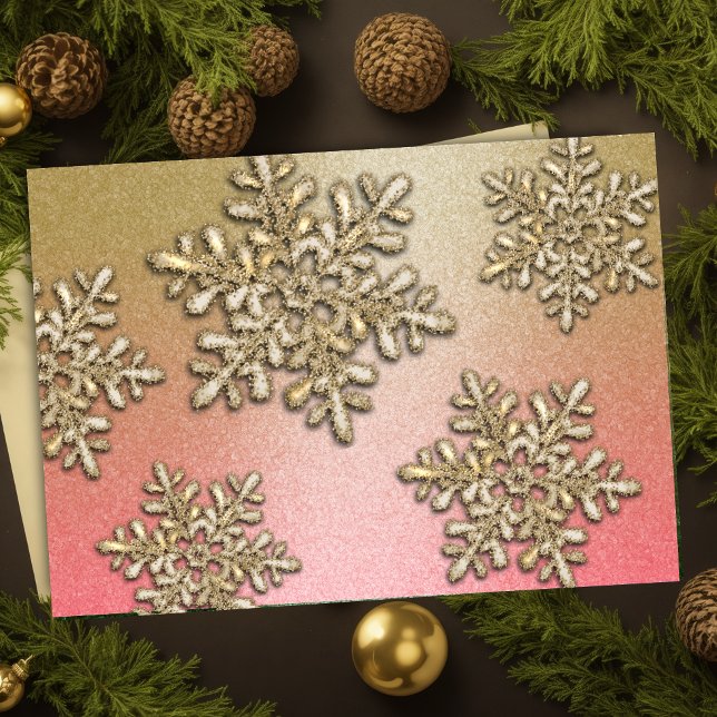 Pink and Gold Snowflake Shimmer Holiday Card (Creator Uploaded)