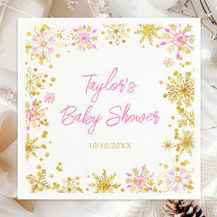 Pink and Gold Snowflakes Baby Shower Napkin