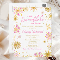 Pink and Gold Snowflakes Winter Baby Shower