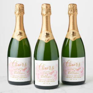 Pink And Gold Sparkling Wine Label, Bridal Shower Label