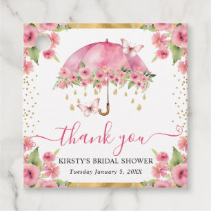 Pink and Gold Spring Umbrella Bridal Shower Favour Tags