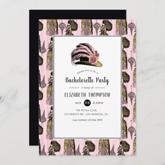 Pink and Gold Steampunk Bachelorette Party Invitation (Front/Back)