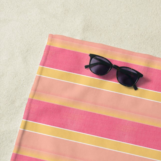 Pink and Gold Stripe  Beach Towel (In Situ)