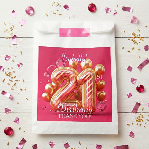 Pink and Gold Striped Balloon 21st Birthday Favour Bags