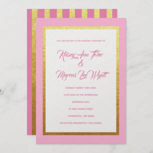 Pink and Gold Striped Wedding Invitations Modern