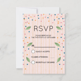 Pink and Gold Stripes Green Leaves & Confetti RSVP