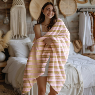 Pink and gold stripes pattern fleece blanket