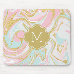 Pink and Gold Suminagashi Ink Marble Mouse Pad