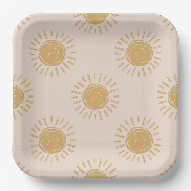 Pink and Gold Sun Paper Plates (Front)