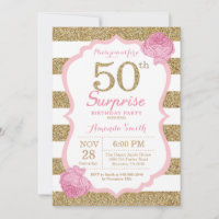 Pink and Gold Surprise 50th Birthday Invitation