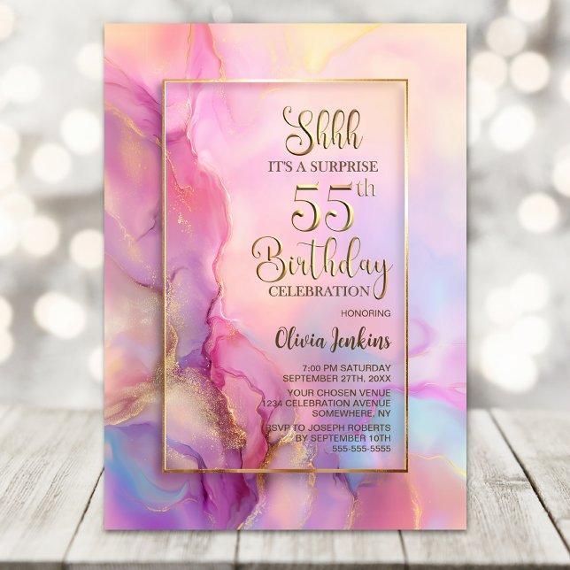 Pink and Gold Surprise 55th Birthday Party Invitation (Creator Uploaded)
