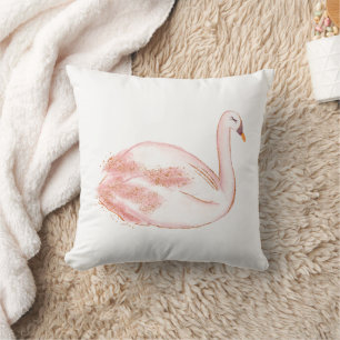 Pink and Gold Swan Cushion