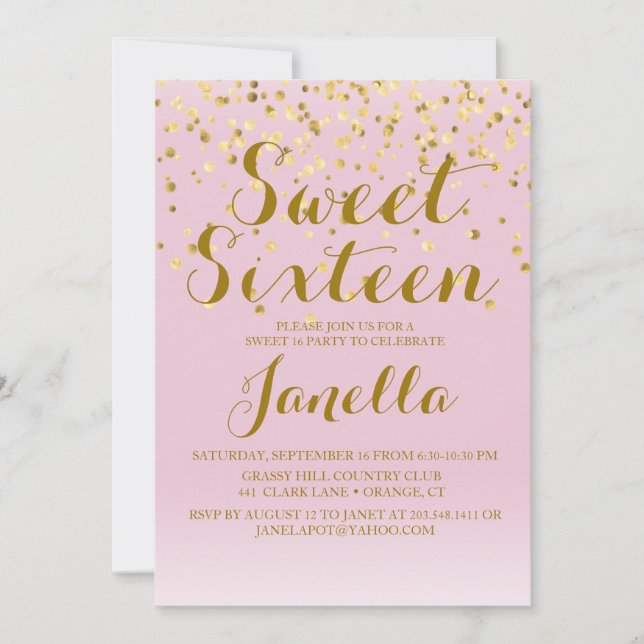 Pink and Gold Sweet 16 Invitation (Front)