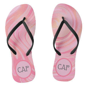 Pink and Gold Swirl Marble Monogrammed Jandals