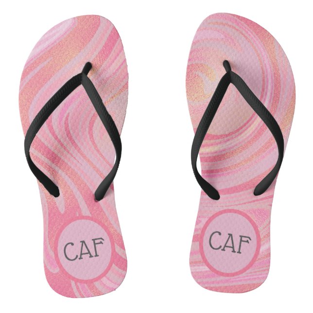Pink and Gold Swirl Marble Monogrammed Jandals (Footbed)