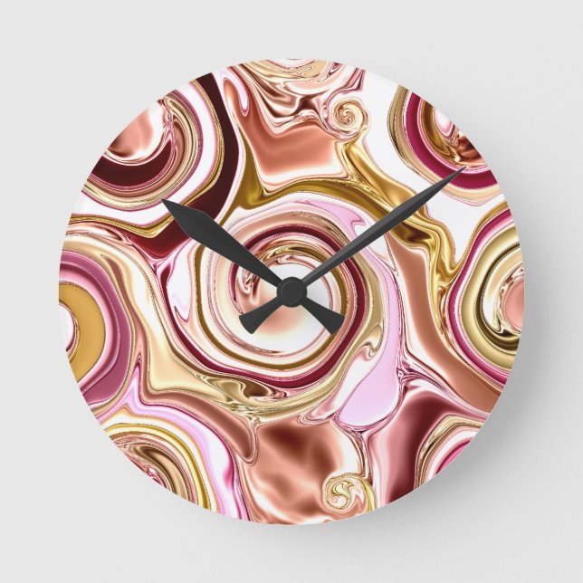 Pink and Gold Swirls Round Clock (Front)