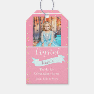 Pink and Gold Third Birthday Photo Gift Tags