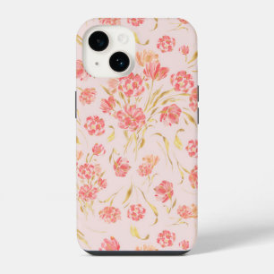 Pink and gold tulip floral watercolor iPhone 14 case