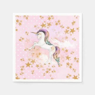 Pink and Gold Unicorn Birthday Party Napkins