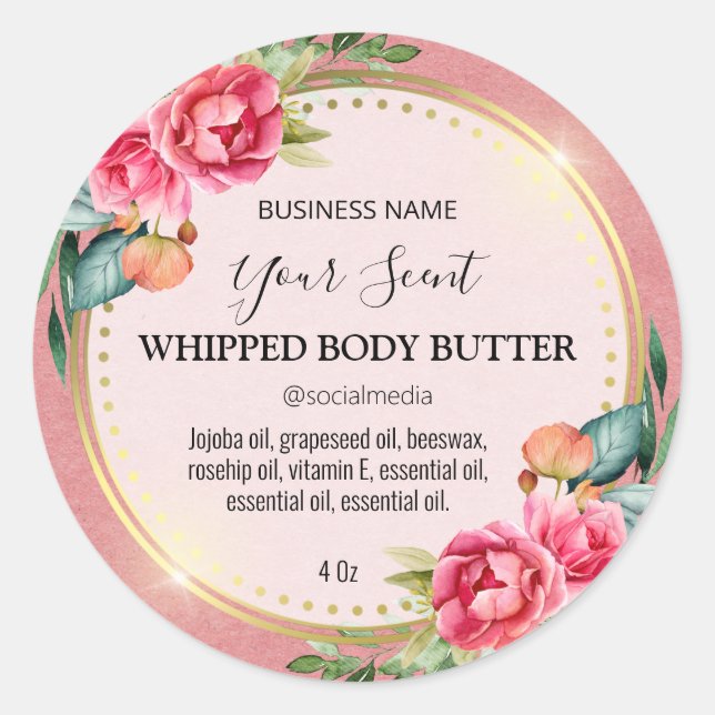 Pink And Gold Vintage Body Butter Labels (Front)