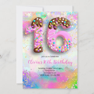 Pink and Gold Watercolor 16th Birthday Invitation
