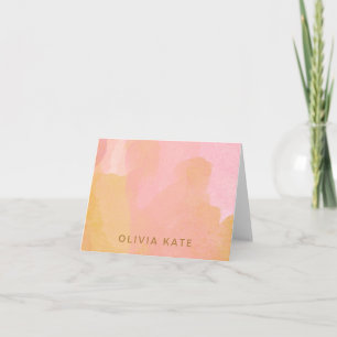 Pink and Gold Watercolor Abstract Art Personalised Note Card