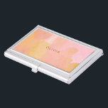 Pink and Gold Watercolor Abstract Painting Business Card Holder<br><div class="desc">A pretty combination of pink,  yellow,  gold and orange watercolor brush strokes and organic,  abstract shapes,  personalised with name or words of your choice.</div>