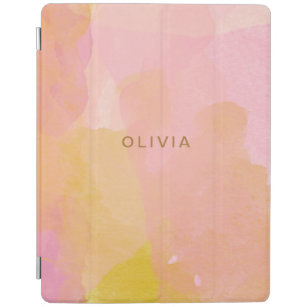 Pink and Gold Watercolor Abstract Painting iPad Cover