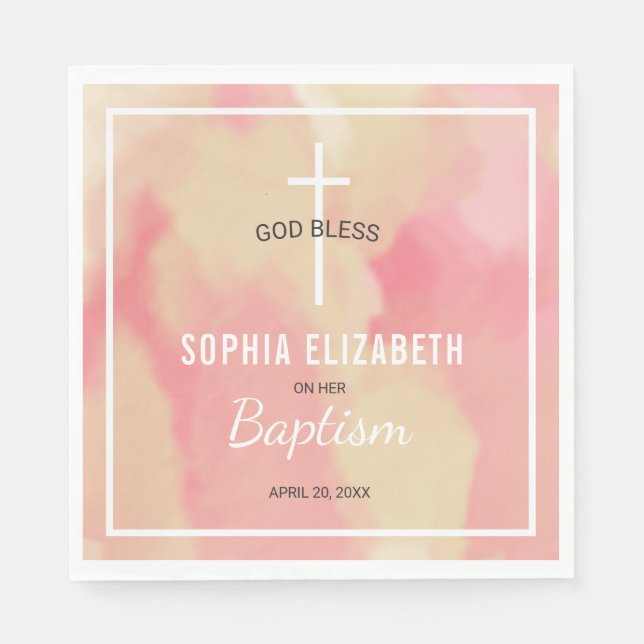 Pink and Gold Watercolor Baptism Napkin (Front)