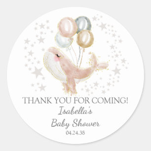 Pink and Gold Watercolor Cute Whale Baby Shower Cl Classic Round Sticker