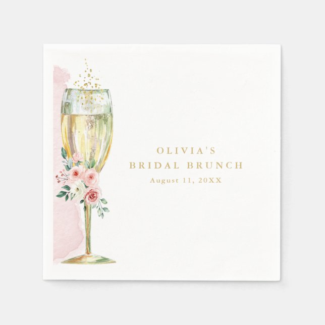 Pink and Gold Watercolor Roses in Champagne Glass  Napkin (Front)