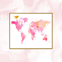Pink And Gold Watercolor World Map
