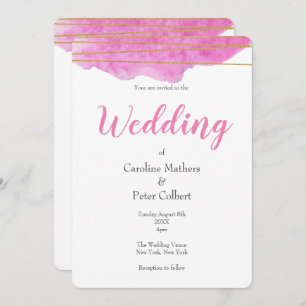 Pink and Gold Watercolour Wedding Invitation