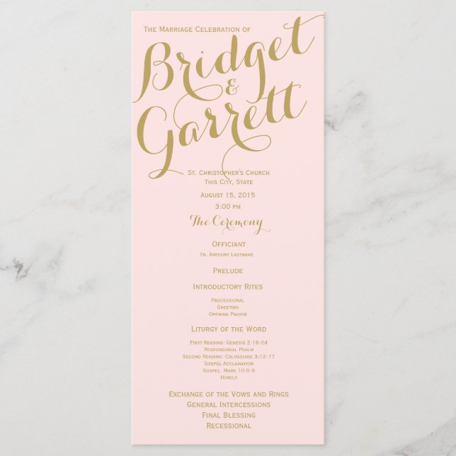 Pink and Gold Wedding Program Programme (Front)
