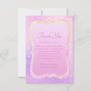 Pink and Gold Whimsical Baby Shower Thank You Card