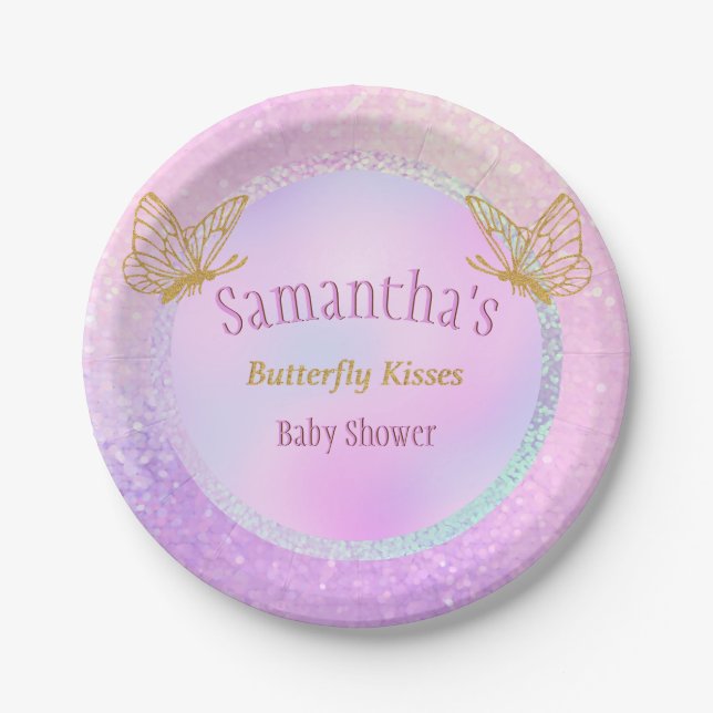 Pink and Gold Whimsical Butterfly Baby Shower Paper Plate (Front)