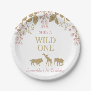 Pink and Gold Wild One 1st Girl Birthday Party Paper Plate
