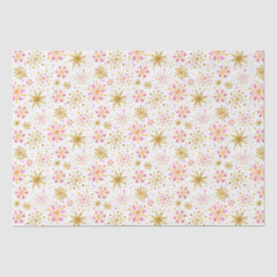 Pink and Gold Winter Snowflakes Pattern Tissue Paper