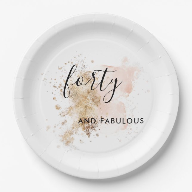 Pink And Gold Woman Forty 40th Birthday Party  Paper Plate (Front)