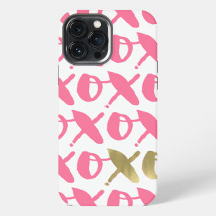 Pink and Gold XOXO Pattern iPhone 13 Pro Max Case