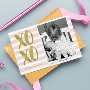 Pink and Gold XOXO Valentine's Day Photo Holiday Card