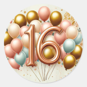 Pink and Golden Sweet Sixteenth Birthday Party Classic Round Sticker