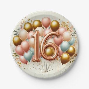 Pink and Golden Sweet Sixteenth Birthday Party Paper Plate