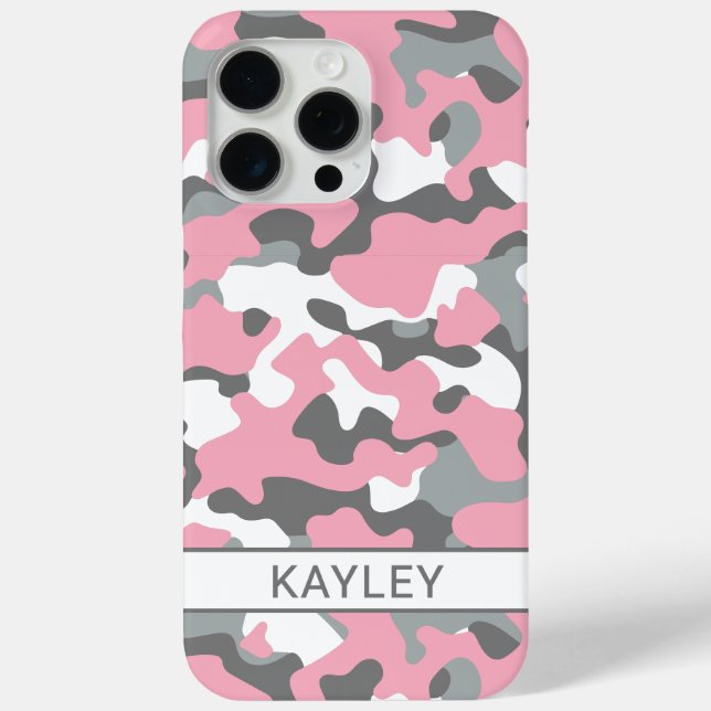 Pink and Gray Camouflage Personalized Case-Mate iPhone Case (Back)