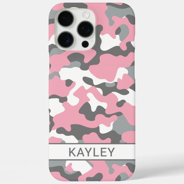 Pink and Gray Camouflage Personalized Case-Mate iPhone Case (Back)