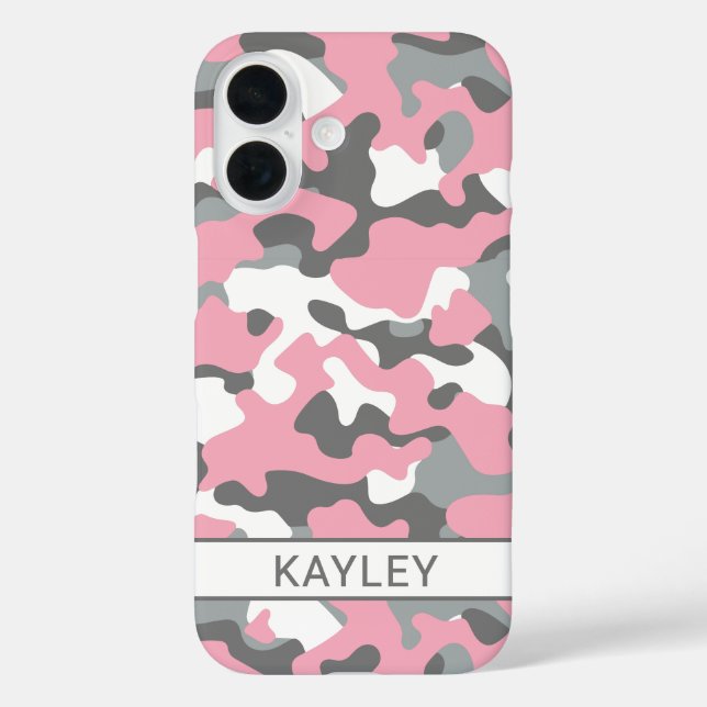 Pink and Gray Camouflage Personalized Case-Mate iPhone Case (Back)