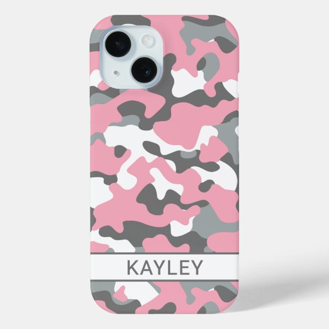 Pink and Gray Camouflage Personalized Case-Mate iPhone Case (Back)