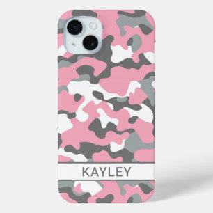 Pink and Gray Camouflage Personalized iPhone 15 Mini Case