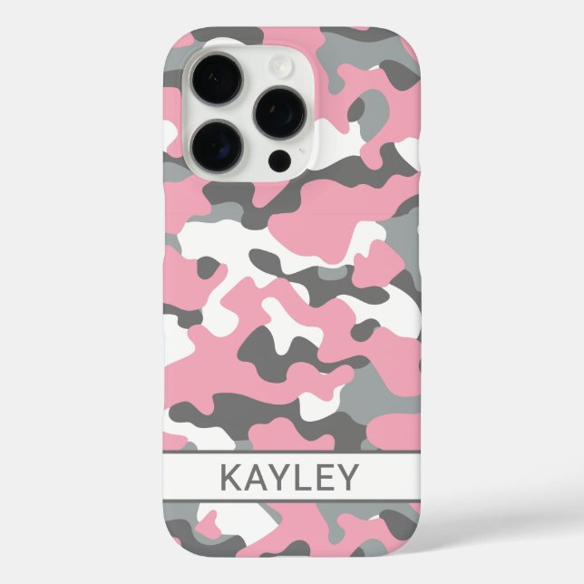 Pink and Gray Camouflage Personalized Case-Mate iPhone Case (Back)