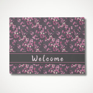 Pink and Gray Cherry Blossom Welcome Doormat